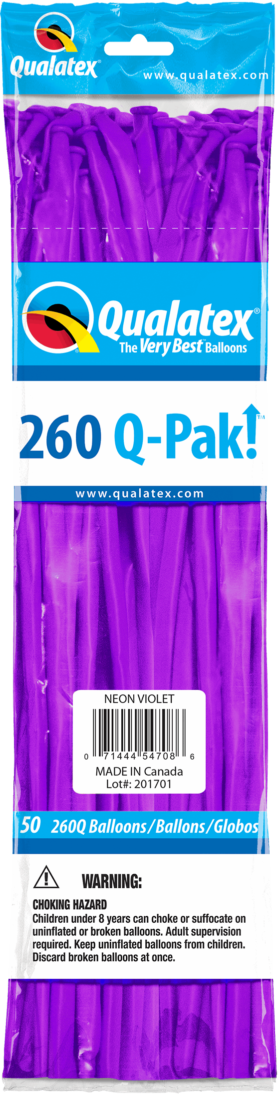 Q-Pak Poche de 50 ballons 260Q Qualatex 100% biodégradables