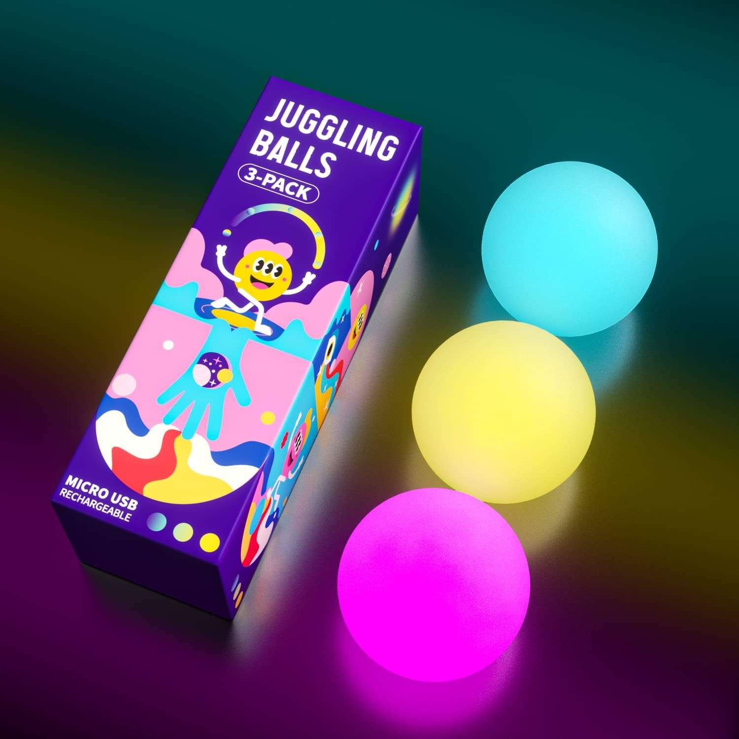 POITOI Balles de jonglage LED Balles de jonglage lumineuses rechargeables par USB (lot de 3)