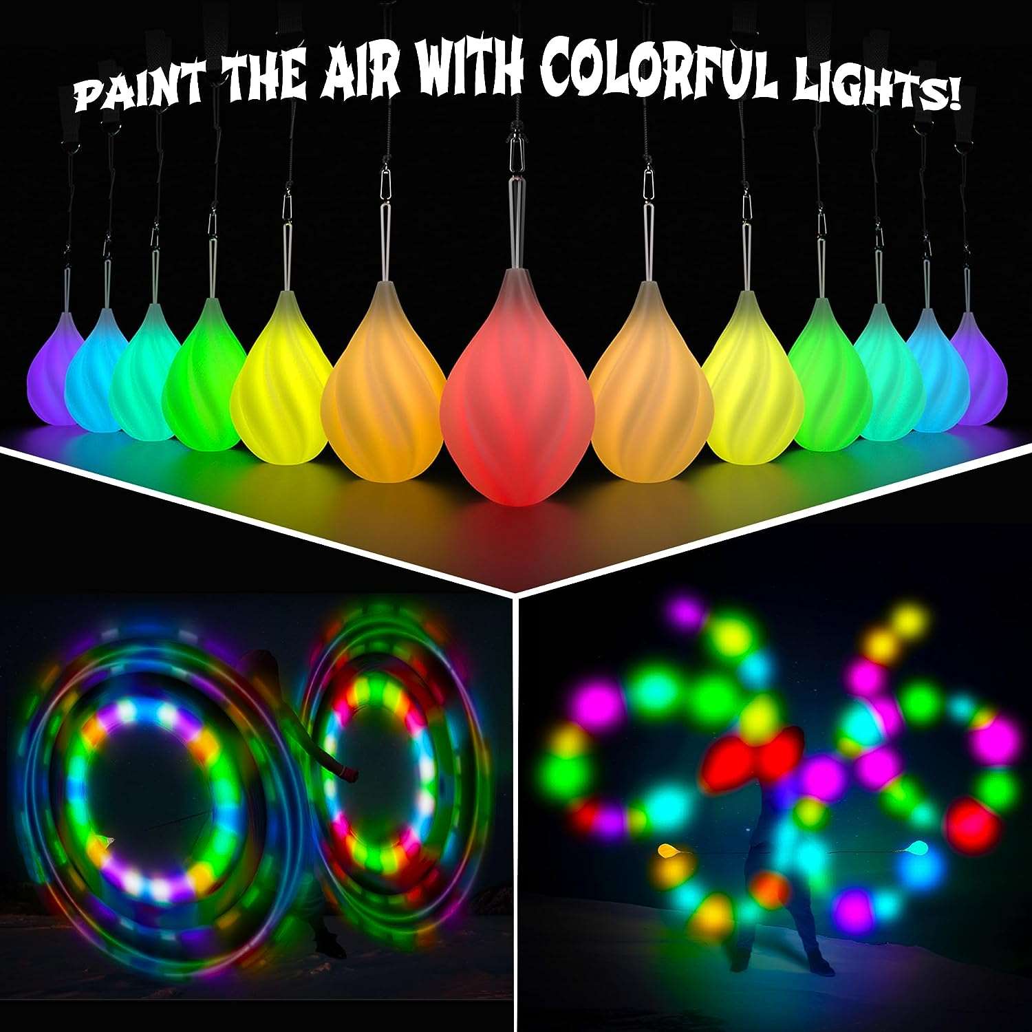 Papi Dada Boules Poi LED - Kit Poi Lumineux- 1 Paire de Poi Bolas Lumineuses pour Débutants et Professionnels