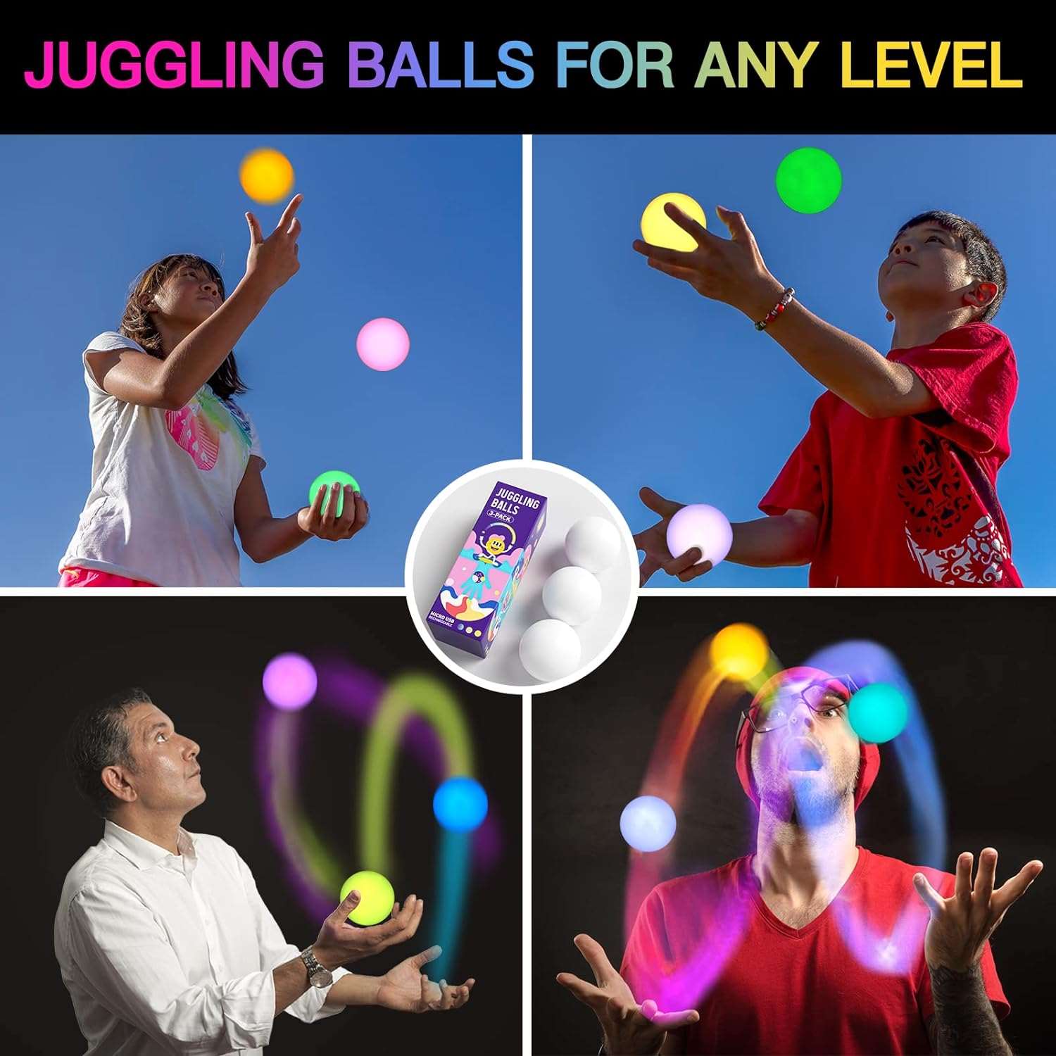 POITOI Balles de jonglage LED Balles de jonglage lumineuses rechargeables par USB (lot de 3)