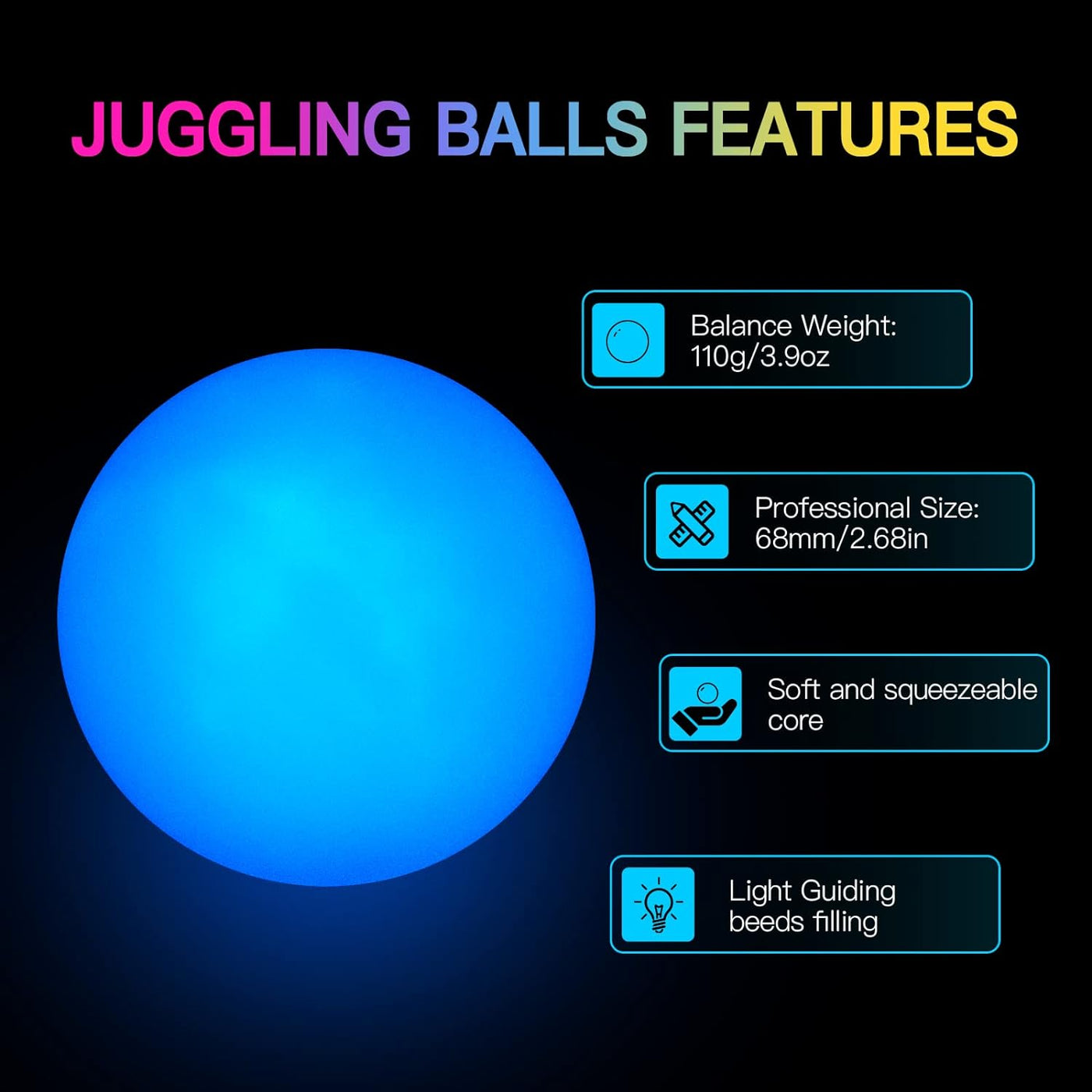 POITOI Balles de jonglage LED Balles de jonglage lumineuses rechargeables par USB (lot de 3)