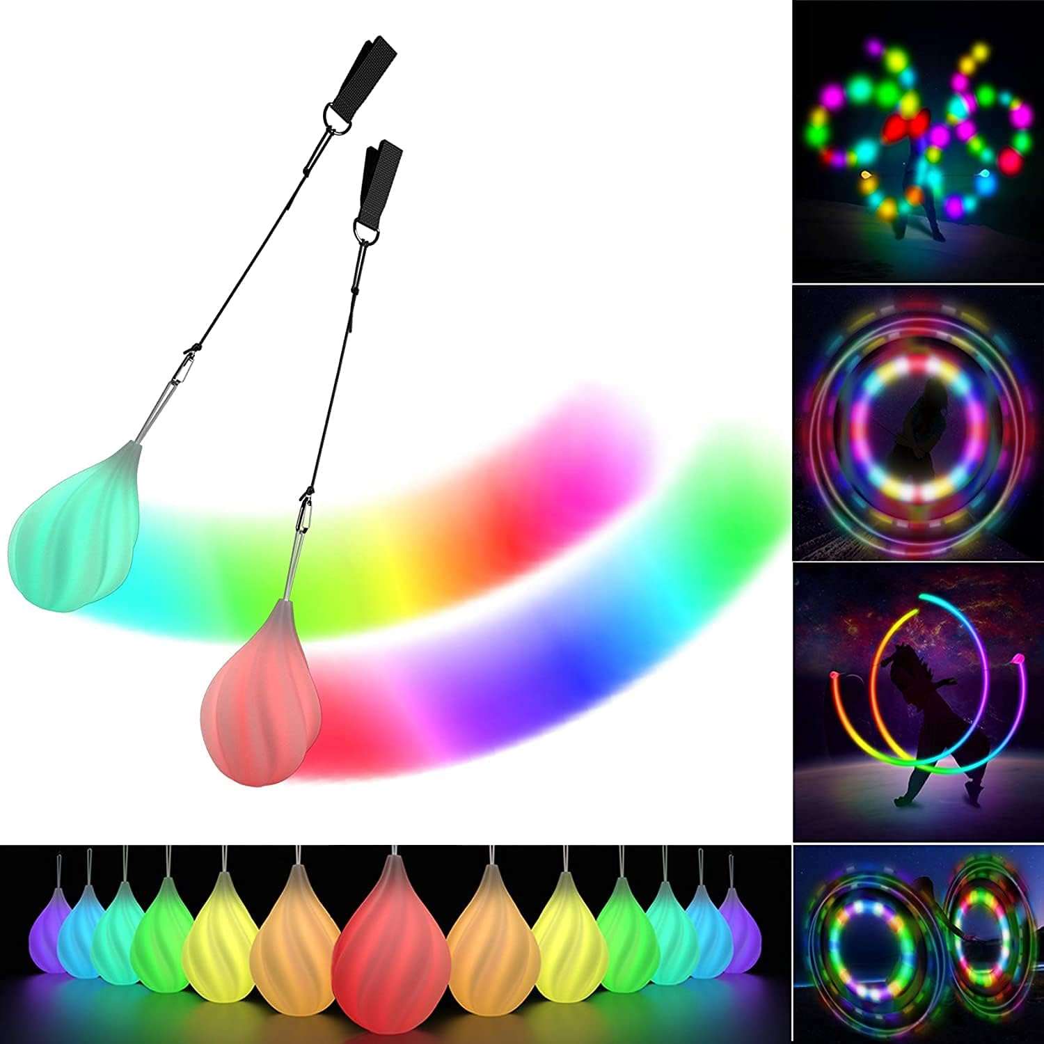 Papi Dada Boules Poi LED -  Kit Poi Lumineux- 1 Paire de Poi Bolas Lumineuses pour Débutants et Professionnels