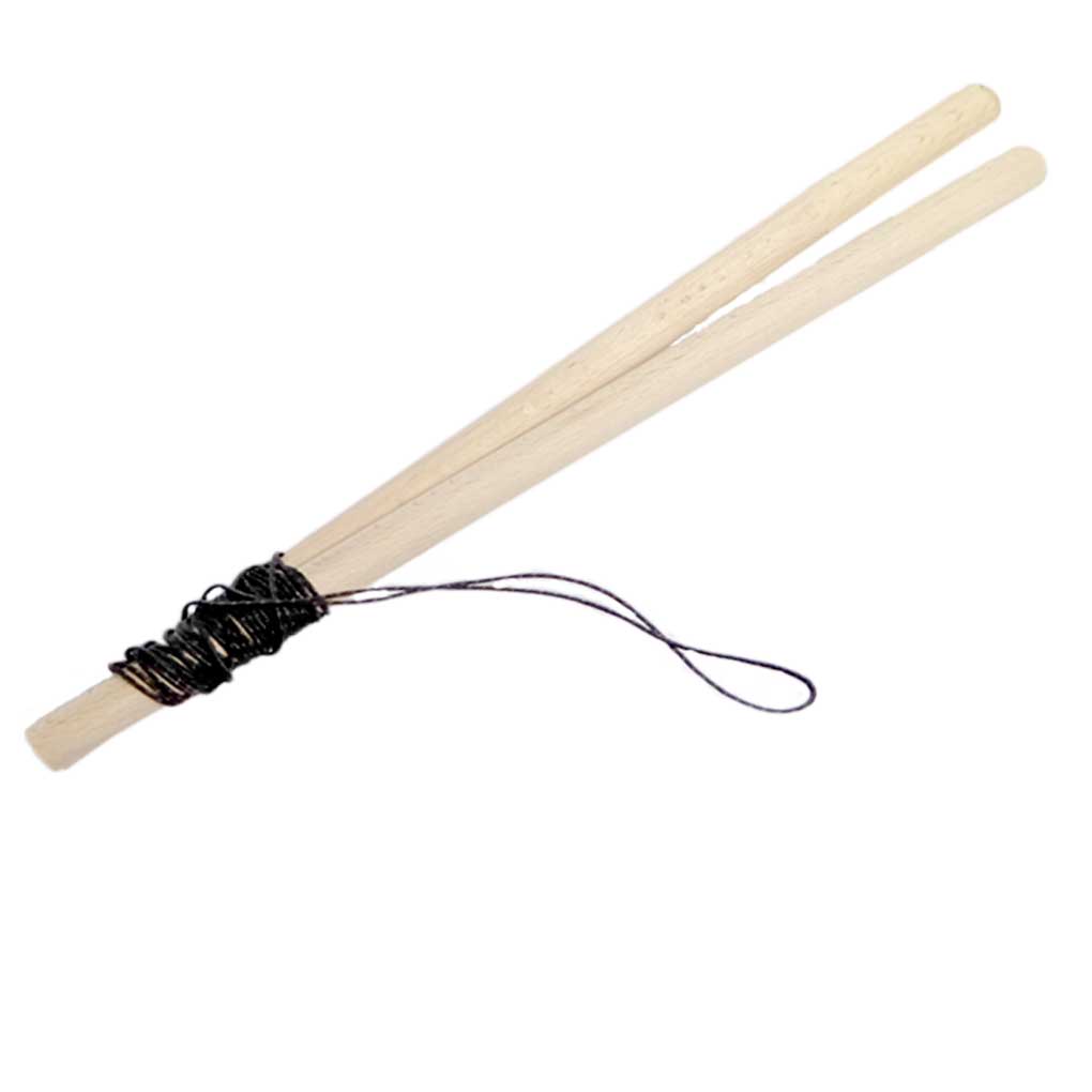 Pair of wooden diabolo drumsticks with string