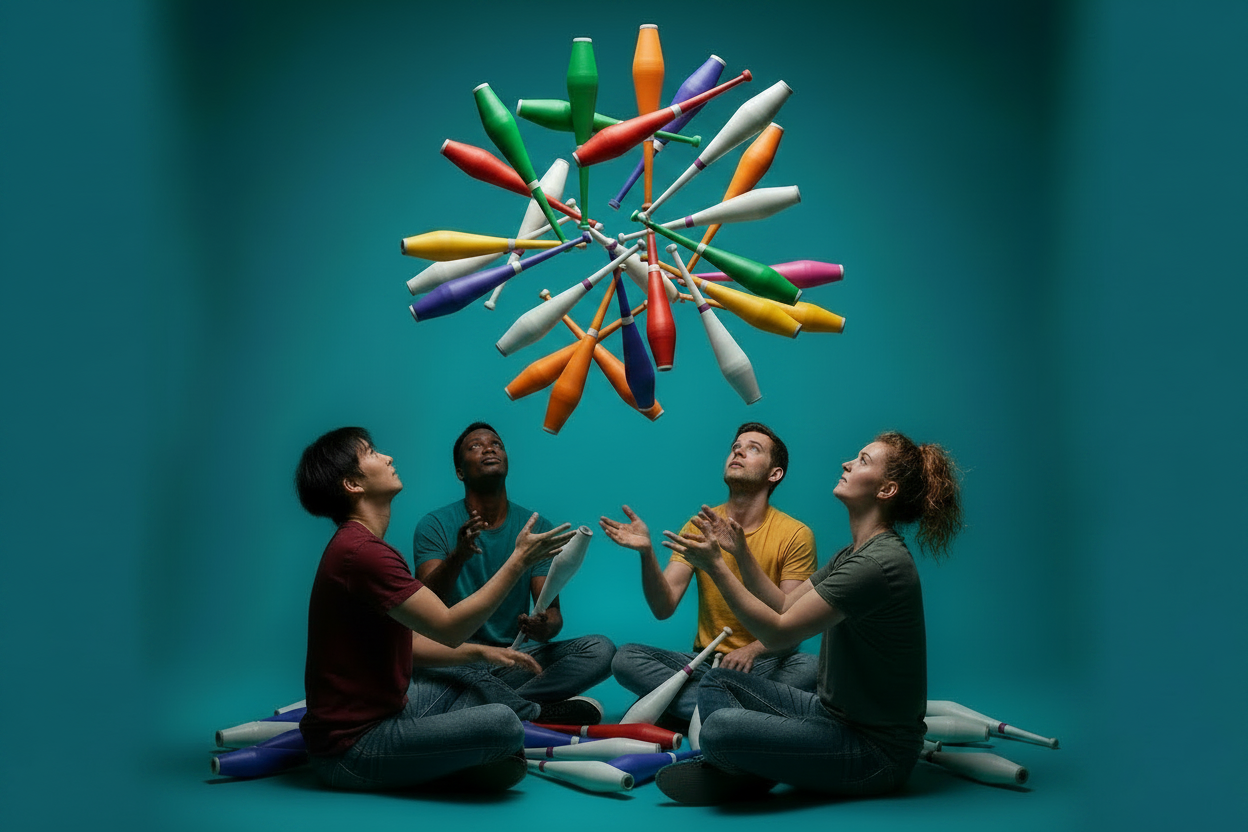 Juggling Banner - 11 Coloured Clubs
