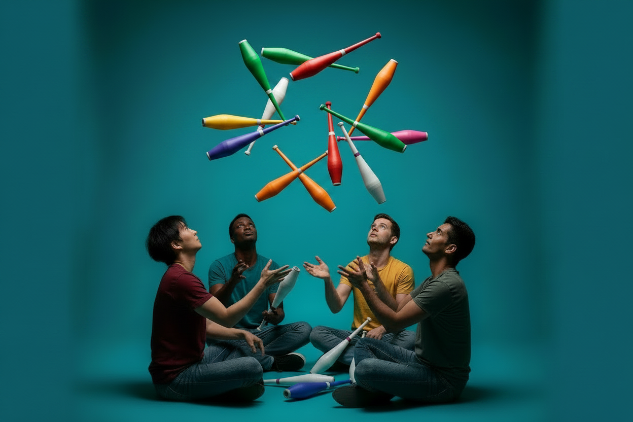 Juggling Banner - 11 Coloured Clubs