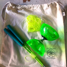Kit diabolo Cyclone Quartz 2 vert avec baguettes vertes, ficelle de rechange et sac à dos PassePasse