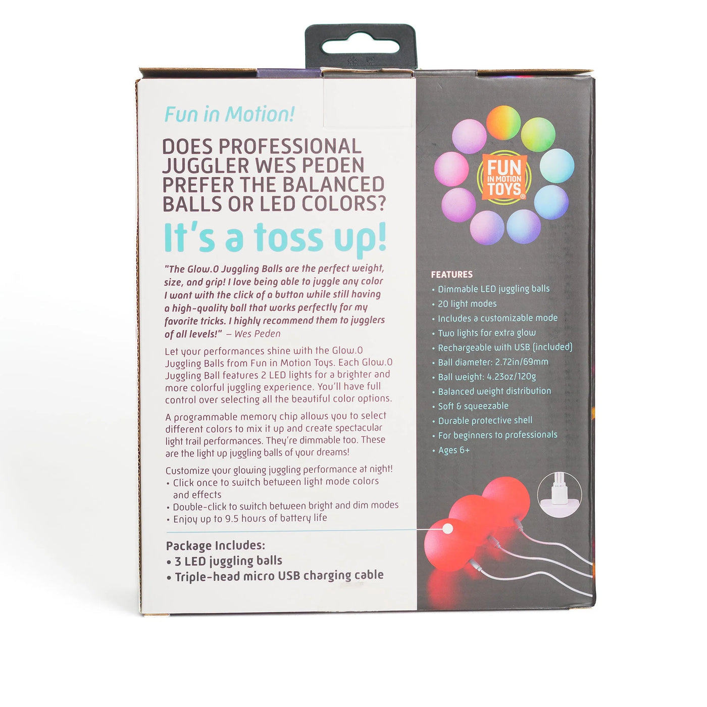 KIT 3 BALLES DE JONGLAGE LUMINEUSE À LEDS GLOW.O SIGNÉE WES PEDEN