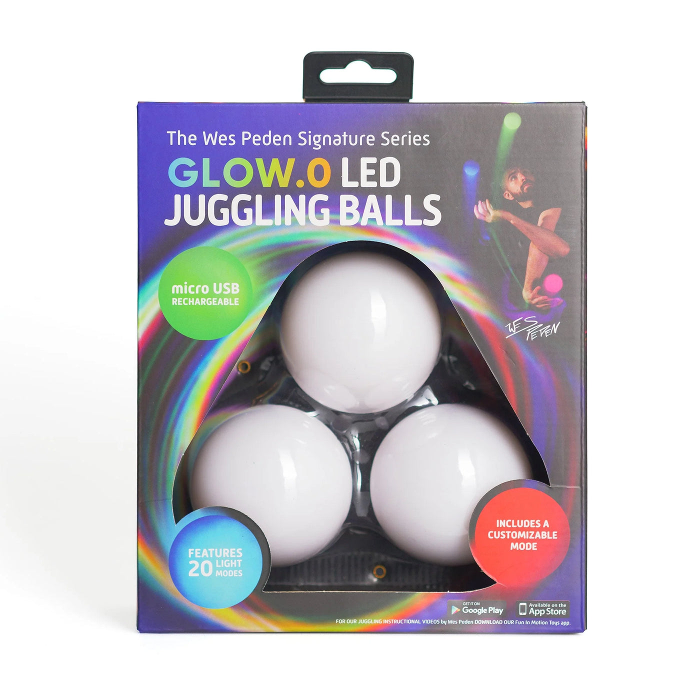 KIT 3 BALLES DE JONGLAGE LUMINEUSE À LEDS GLOW.O SIGNÉE WES PEDEN