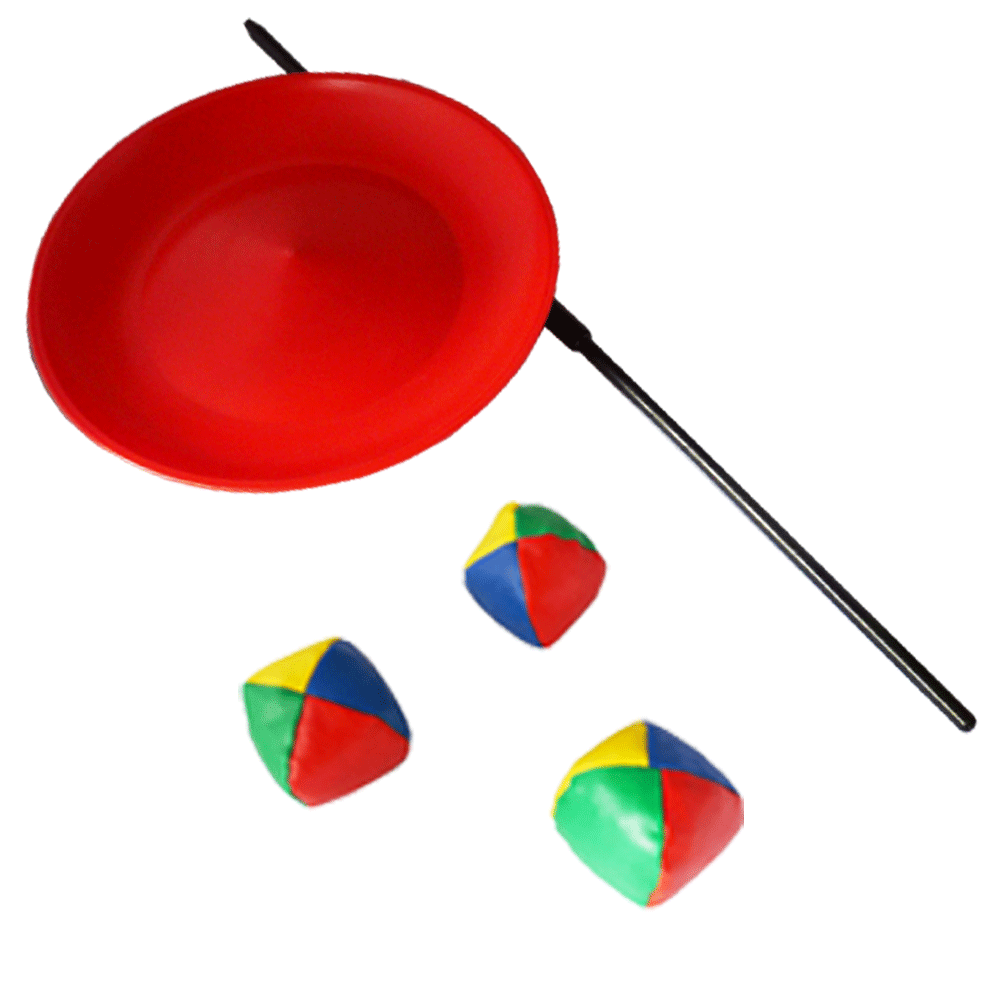 Juggling kit Spinning plate with plastic stick and set of 3 juggling balls