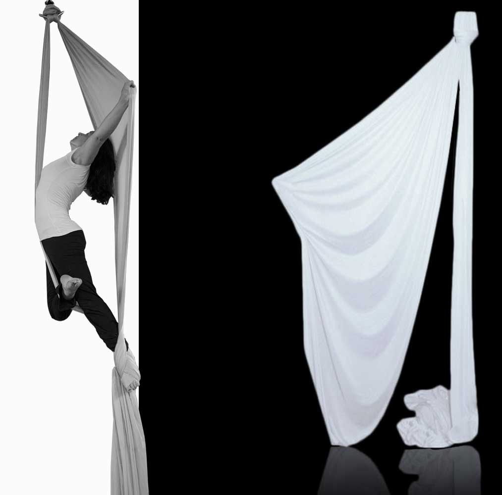 White aerial fabric, durable and tear-proof. Length 20m x 160cm. 100% Polyester.