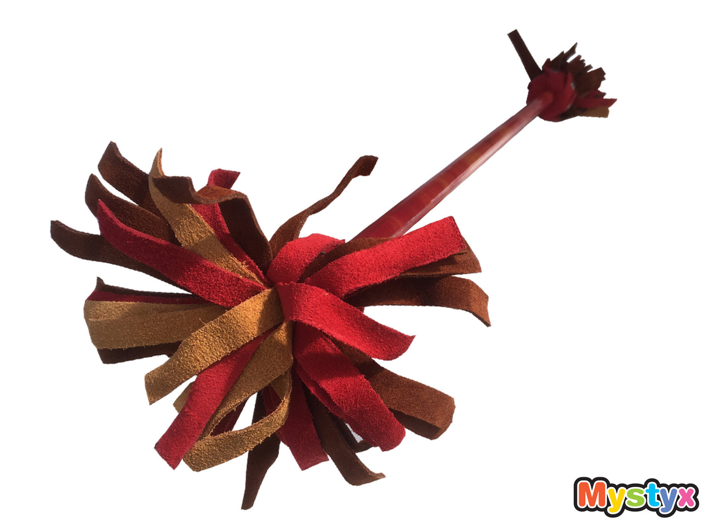 MyKidStyx Devil's Stick / Flower Stick (3 to 7 years) in Silicone and Leather - Yellow and Red Whispers Pattern - Complete Kit