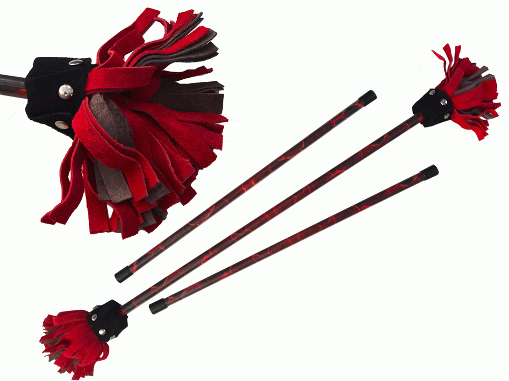 MyStyx bâton fleur en silicone et cuir - Motif Lave Molten - Kit complet avec baguettes de contrôle, bande scratch et sac en nylon.