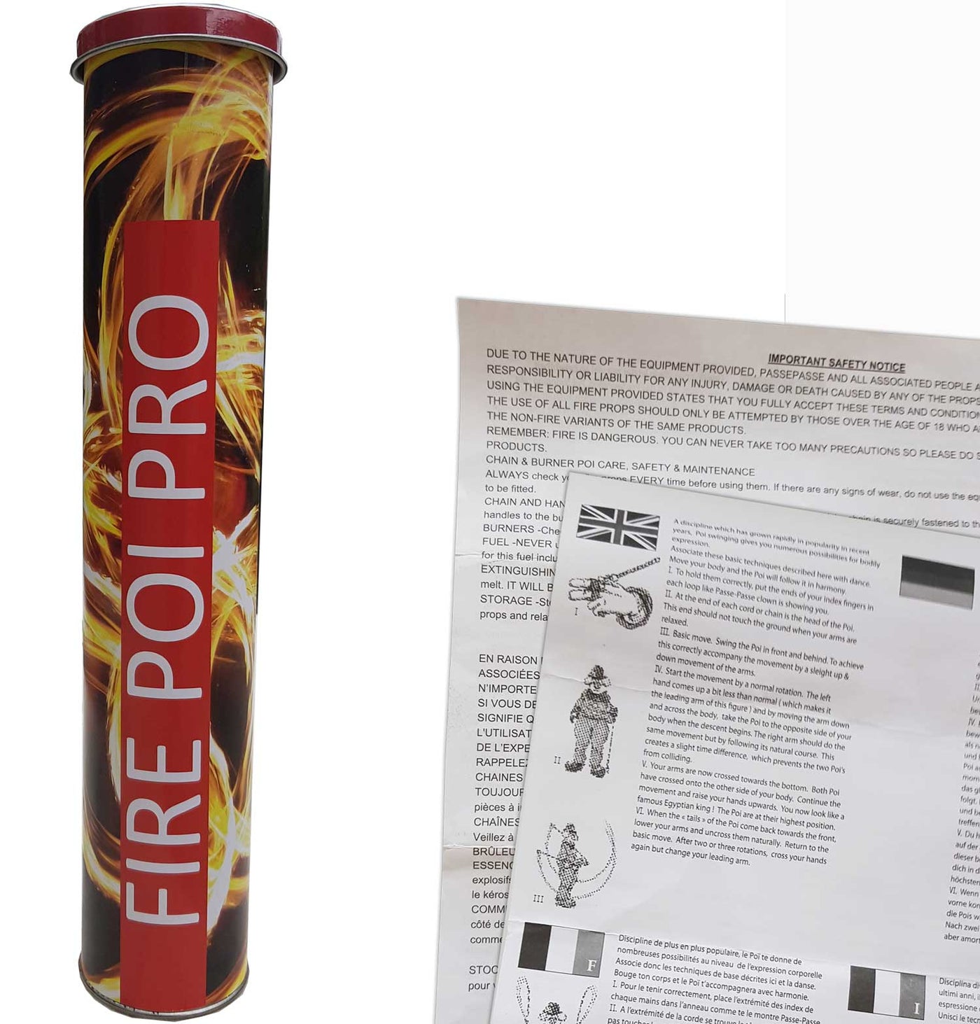 Paire de Bolas de feu pro Double + Extincteur - Mèches Kevlar 4 x 5cmx75cm - Double Poignées - Emerillon à roulement - maillon rapide - chaîne soudée