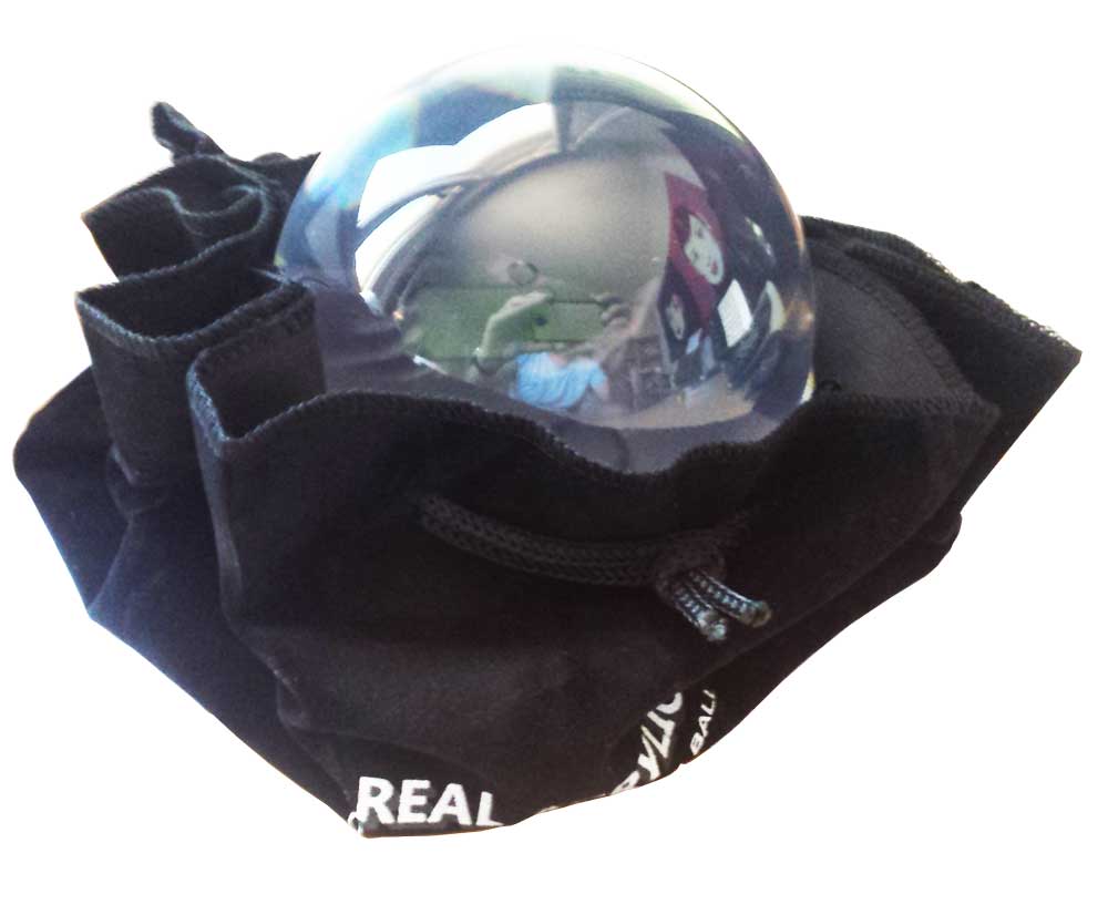 Balle de contact Acrylique Transparente 100mm 650g avec Housse de protection en velour