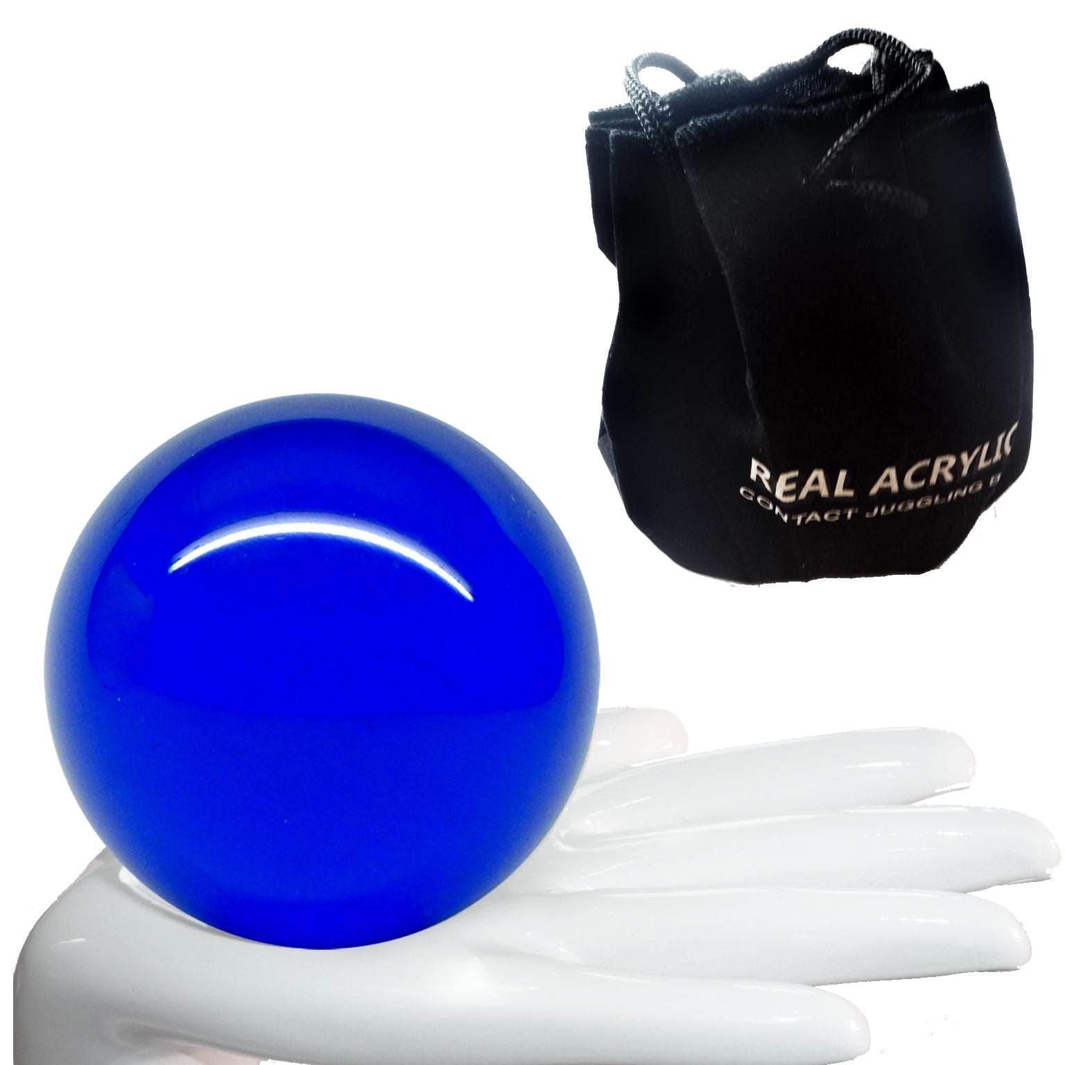 Balle de contact Acrylique Bleu Transparent 70mm 175g et étui de protection