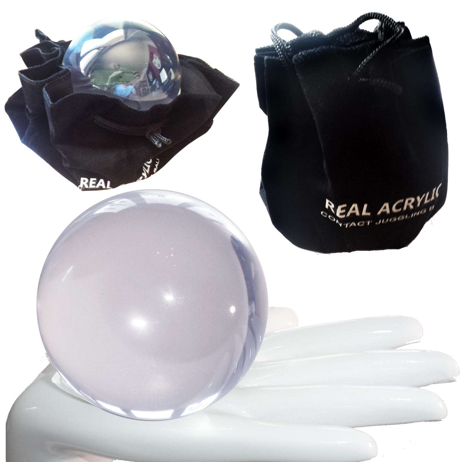 Balle de contact Acrylique Transparent 85mm 385g et étui de protection