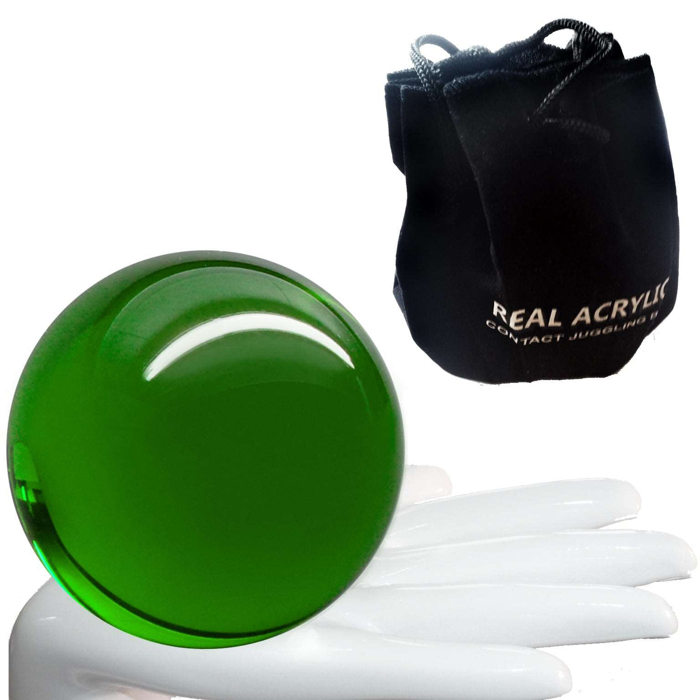 Balle de contact Acrylique Vert Transparent 90mm 520g et étui de protection